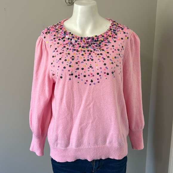 Lilly Pulitzer Ginny Pink Sequin Sweater blouson sleeves Crewneck Sz XL - Picture 4 of 11